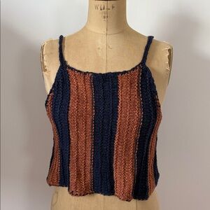 Free People Easy Street NWOT Striped Knit Cropped Tank Top brown navy S